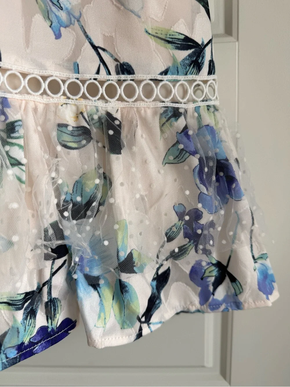 NWT Floral Lace-Trim Ruffle Slip Dress - Blue & Cream - Picture 5 of 13